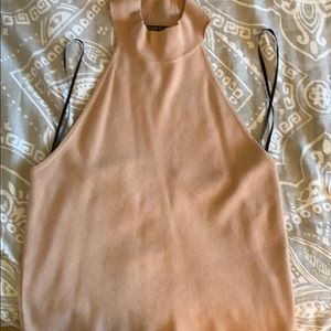 Tan high neck crop top